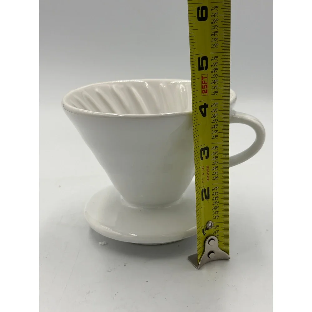 Kajava Mama Coffee Dripper Ceramic Pour Over White Spiral Ribbed V60 Style